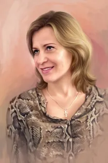 Женский портрет Под масло, светловолосая девушка с зелёными глазами и с крестиком на груди, художник Анастасия 