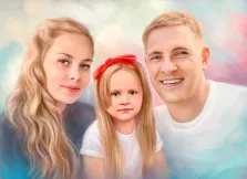 Семейный портрет Под масло на светлом фоне: мама, папа и дочка, художник Анастасия 
