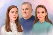 Семейный портрет из трёх человек Под масло: девушка, мужчина и женщина, художник Анастасия 