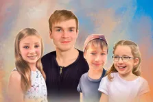 Семейный портрет Под масло: молодой человек и три девочки, художник Павел 