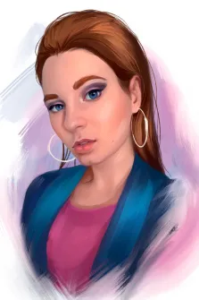 Женский портрет Под масло: голубоглазая девушка с каштановыми волосами на светлом фоне, художник Александра 