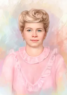 Женский портрет Под масло, голубоглазая девушка со светлыми волосами в розовом платье, художник Анастасия 