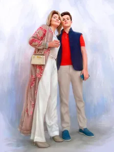 Семейный портрет - мама с сыном, на светлом нейтральном фоне, художник Анастасия 