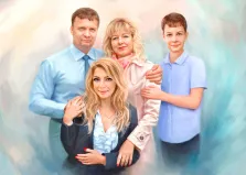 Семейный портрет Под масло из четырёх человек, мужчина, женщина, девушка и мальчик, художник Анастасия 