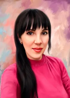 Женский портрет Под масло, кареглазая девушка с темными волосами на абстрактном цветном фоне, художник Александра 