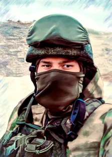 Молодой человек в военной форме, портрет Под масло, художник Артём