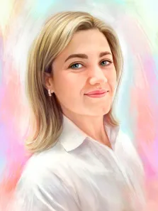 Женский портрет Под масло, портрет голубоглазой девушки блондинки в белой рубашке, художник Анастасия 