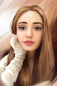Женский портрет Под масло, кареглазая девушка со светло-русыми волосами изображена на нейтральном бежевом фоне, художник Александра 