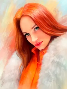 Портрет рыжеволосой девушки на цветном фоне выполнен Под масло, художник Анастасия 
