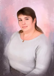 Женский портрет Под масло, кареглазая женщина в белой блузке на нейтральном коралловом фоне, художник Павел 