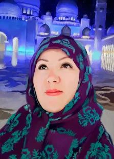 Женский портрет Под масло, девушка в платке на фоне мечети, художник Юлия 
