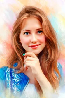 Рыжеволосая девушка с голубыми глазами обрисована Под масло, художник Анастасия 
