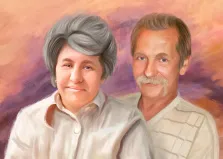 Портрет пожилой пары на цветном фоне выполнен Под масло, художник Юлия 