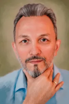 Портрет бородатого мужчины в рубашке и с кольцом на безымянном пальце, Под масло, художник Софья 