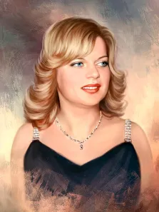 Портрет девушки блондинки с голубыми глазами написан Под масло, художник Анастасия 