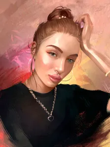 Портрет девушки с завязанными волосами выполнен Под масло на цветном фоне, художник Александра 