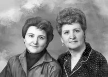 Женский портрет Под масло в чёрно-белых тонах, две женщины с короткими стрижками на нейтральном фоне, художник Лариса