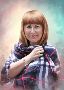 Портрет женщины на абстрактном фоне со стрижкой "Каре" выполнен Под масло, художник Софья 