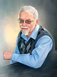 Портрет пожилого мужчины с бородой и в очках выполнен Под масло, художник Анастасия 