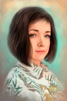 Портрет зеленоглазой девушки с русыми волосами Под масло на малахитовом фоне, художник Анастасия 