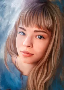 Женский портрет Под масло: русоволосая девушка с голубыми глазами на нейтральном фоне, художник Юлия 