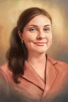 Портрет улыбающейся женщины на нейтральном фоне Под масло, художник Анастасия 