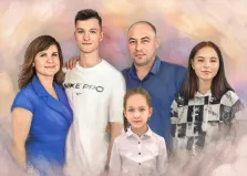 Семейный портрет из пяти человек выполнен в стиле Под масло, художник Анастасия 