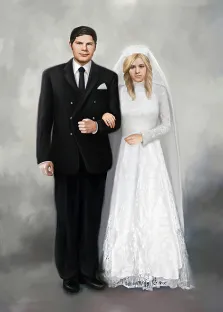 Парный свадебный портрет Под масло на нейтральном фоне, художник Павел 