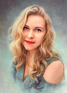 Портрет девушки со светлыми волнистыми волосами выполнен в стиле Под масло на цветном фоне, художник Анастасия 