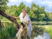 Портрет женщины на природе собакой в стиле Под масло, художник Анастасия 