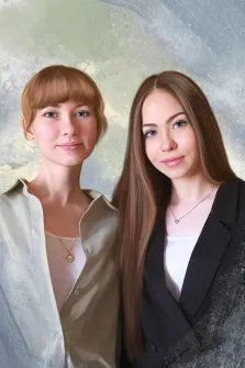 Портрет двух девушек на нейтральном фоне выполнен Под масло, художник Софья 