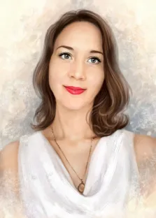 Портрет русоволосой девушки в белом платье выполнен в стиле Под масло, художник Анастасия 