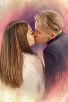 Пара целуется на цветном фоне, портрет Под масло, художник Анастасия 