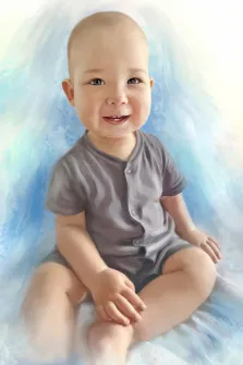 Портрет младенца в стиле Под масло на нейтральном светлом фоне, художник Анастасия 