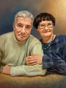 Портрет пожилой пары на нейтральном фоне в стиле Под масло, художник Анастасия 