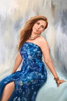 Портрет девушки в синем платье на нейтральном фоне в стиле Под масло, художник Александра 