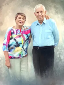 Портрет пожилой пары на нейтральном сером фоне в стиле Под масло, художник Анастасия 