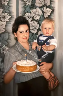 Портрет мамы с ребёнком в стиле Под масло, художник Анастасия 