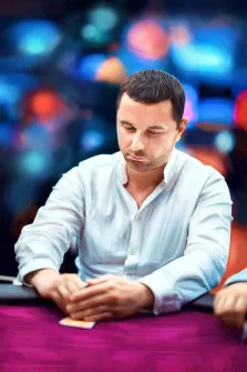 Портрет мужчины в белой рубашке за покерным столом, стиль Под масло, художник Артём