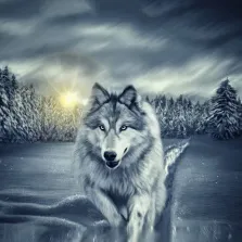 Портрет волка в зимнем лесу в стиле Под масло, художник Александра 
