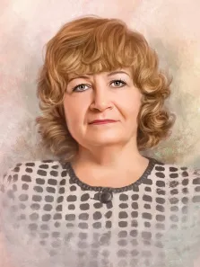 Портрет женщины с кудрявыми светлыми волосами в стиле Под масло на нейтральном фоне, художник Анастасия 