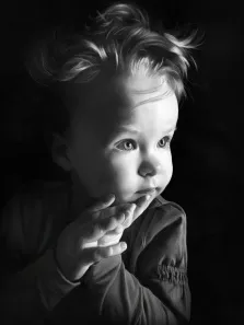 Портрет ребёнка в стиле Под масло в чёрно-белых тонах, художник Антонина