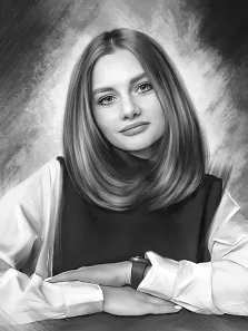 Портрет девушки в стиле Под масло в чёрно-белых красках, художник Лариса