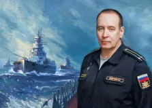 Портрет мужчины в военной форме на фоне военных кораблей выполнен в стиле Под масло, художник Мария 