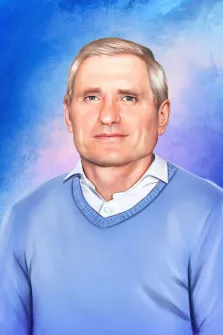 Портрет пожилого мужчины в стиле Под масло на ярком синем фоне, художник Артём