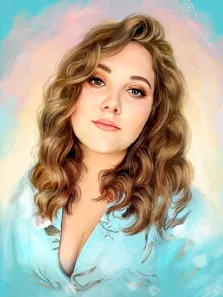 Женский Портрет на заказ под масло, девушка с карими глазами и в голубой рубашке на абстрактном фоне, художник Анастасия 