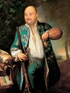 В образе, художник Валерия, мужской портрет с ружьем и графином в руках