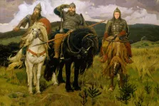 В образе, художник Антонина, семейный портрет трёх мужчин-богатырей на конях