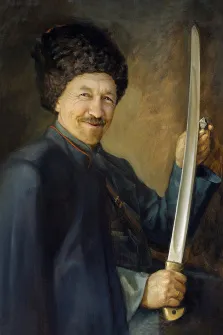 В образе, художник Валерия, портрет мужчины в образе казака с саблей