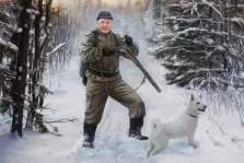 В образе, художник Антонина, портрет мужчины на охоте с ружьём и с белой собакой